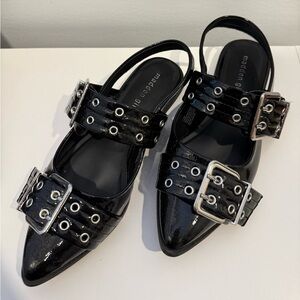 Madden Girl Black Patent Flats with Silver Buckles